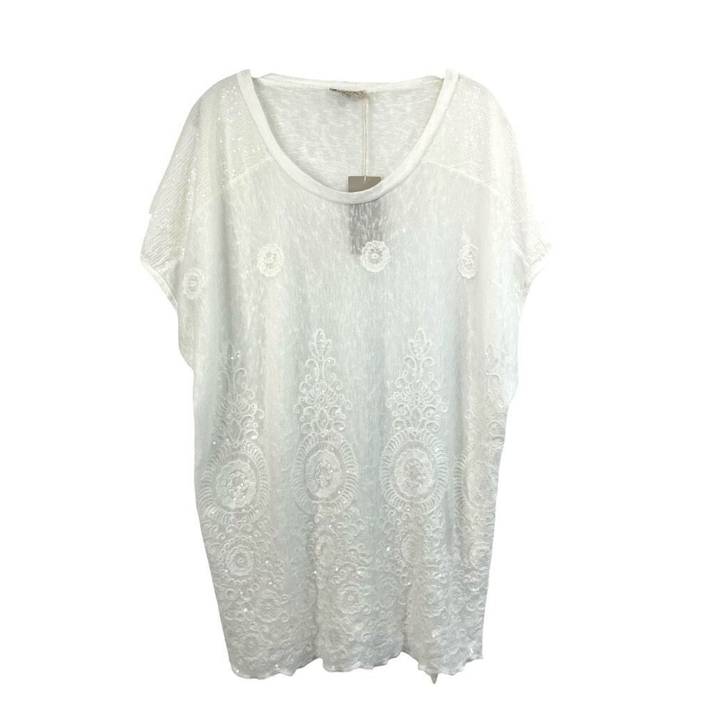 NEW Bellambra embroidered sequin top Size 2X white boho lagenlook beach